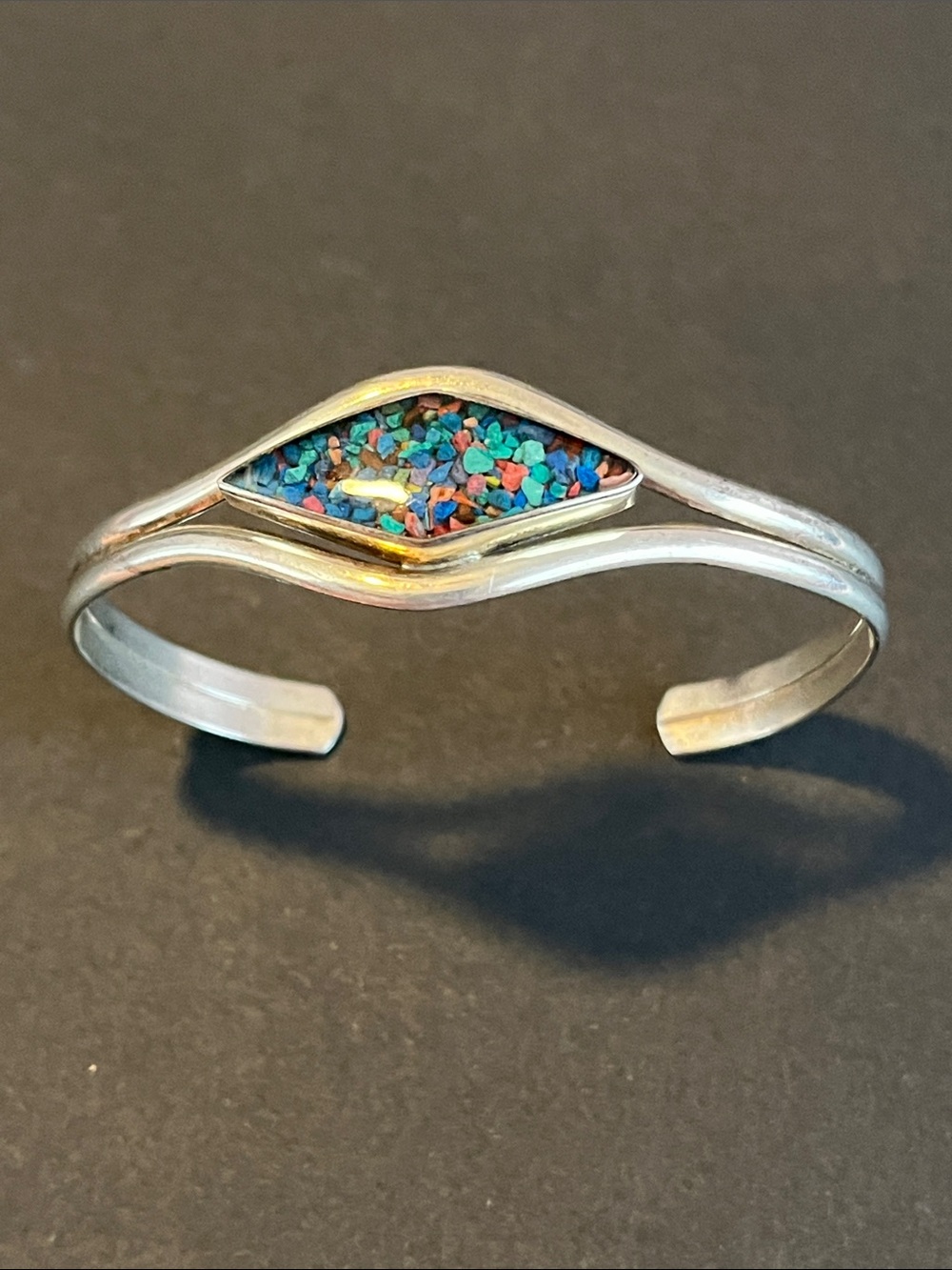 Sterling Silver Multicolor Inlay Cuff Bracelet Mexico